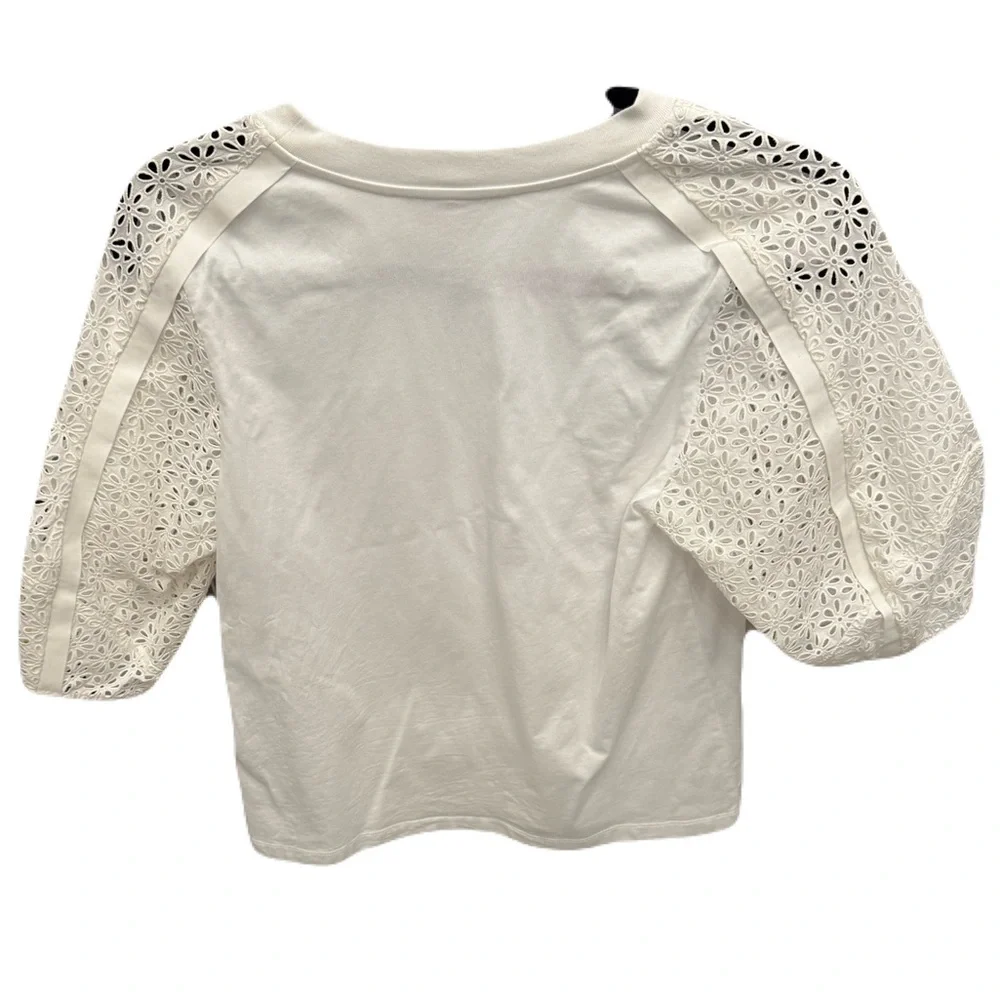 3.1 Phillip Lim White Broderie Anglaise Cotton Puff Sleeve Top Crewneck Xsmall - Picture 4 of 7